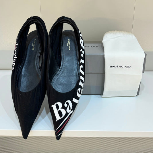 New! Balenciaga Knife Slingback Flats with Package Size 37