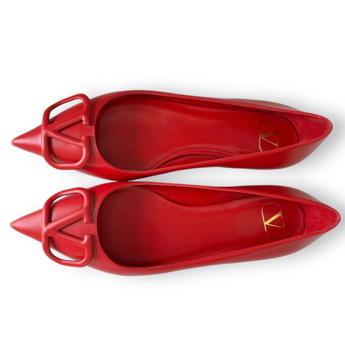 New! Valentino Garavani VLogo Red Leather Pointed Flats Size 36.5