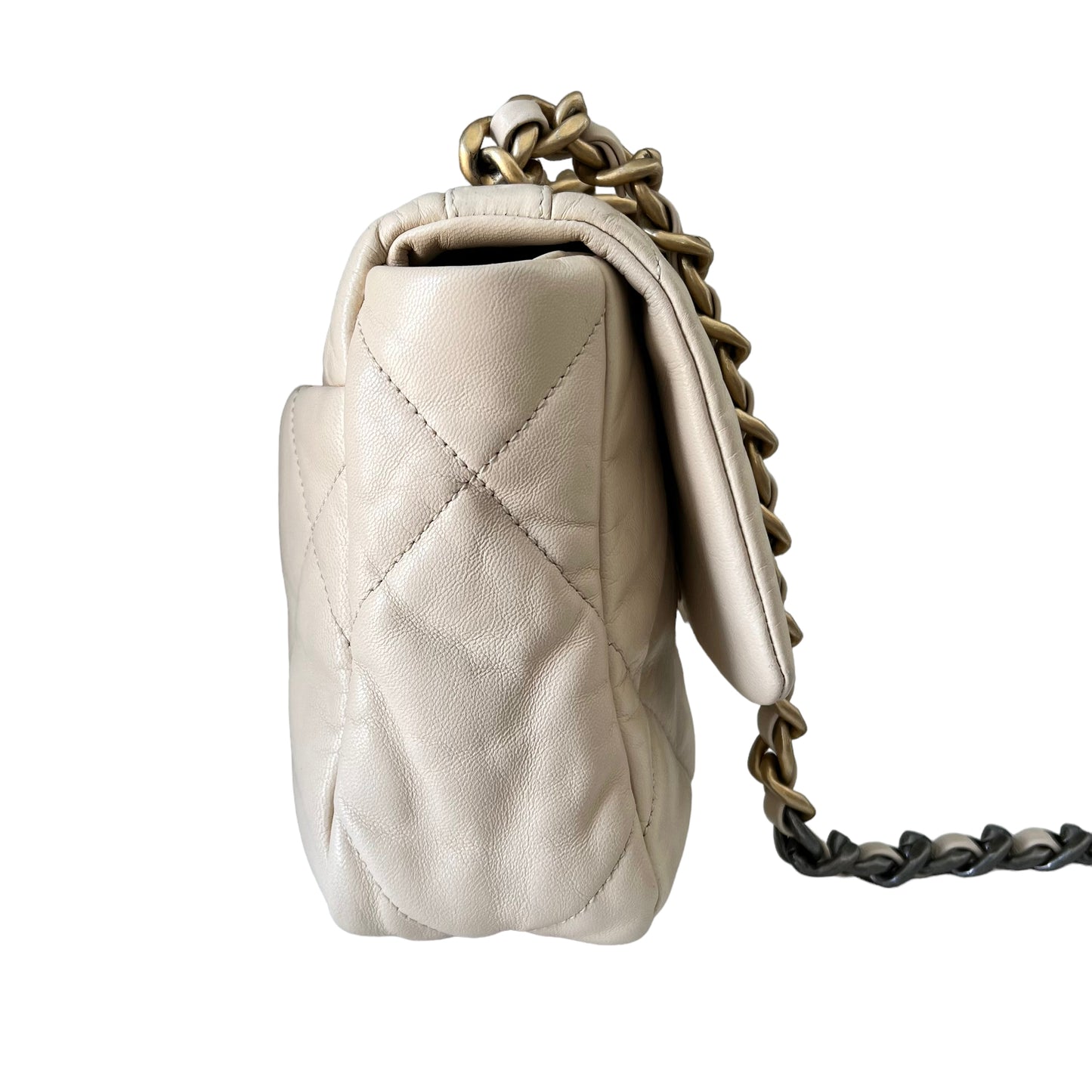 CHANEL 19 Beige Lambskin Quilted Leather Medium Flap Bag