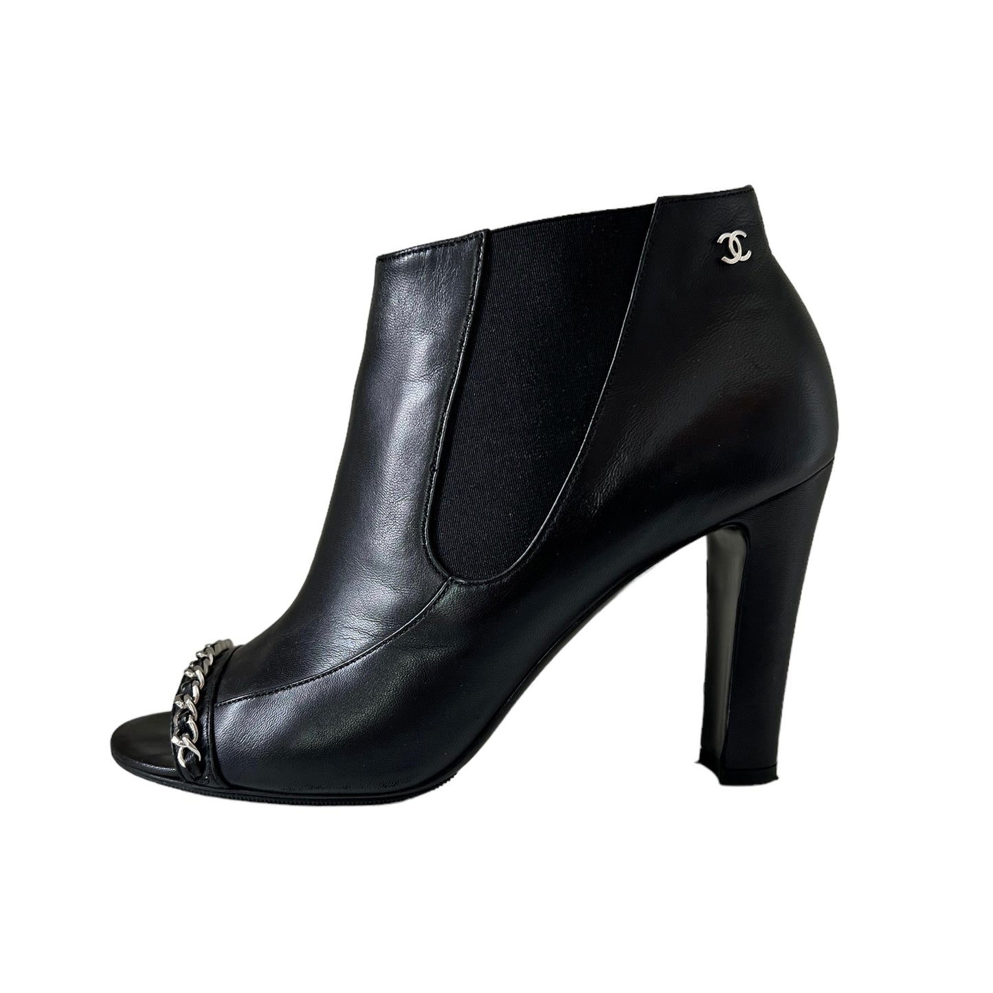 Chanel CC Leather Ankle Boots, Size 38.5