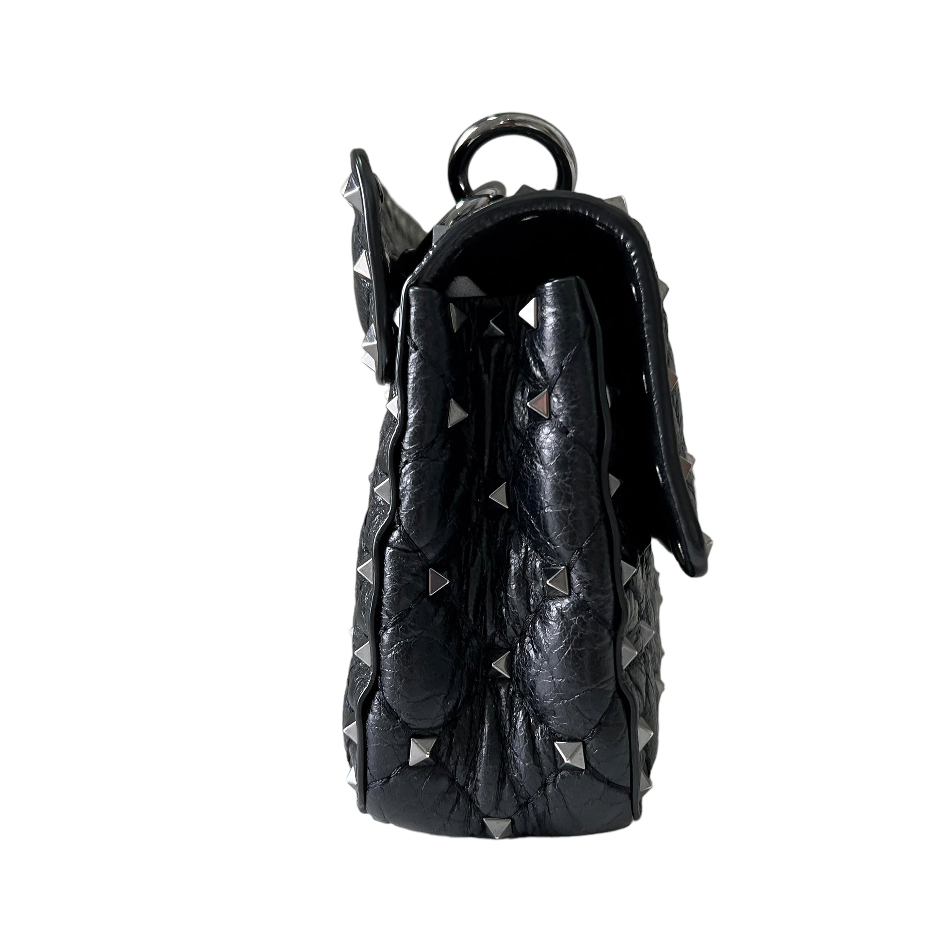 VALENTINO GARAVANI Metallic Nappa Medium Rockstud Spike Shoulder Bag Silver  1290732