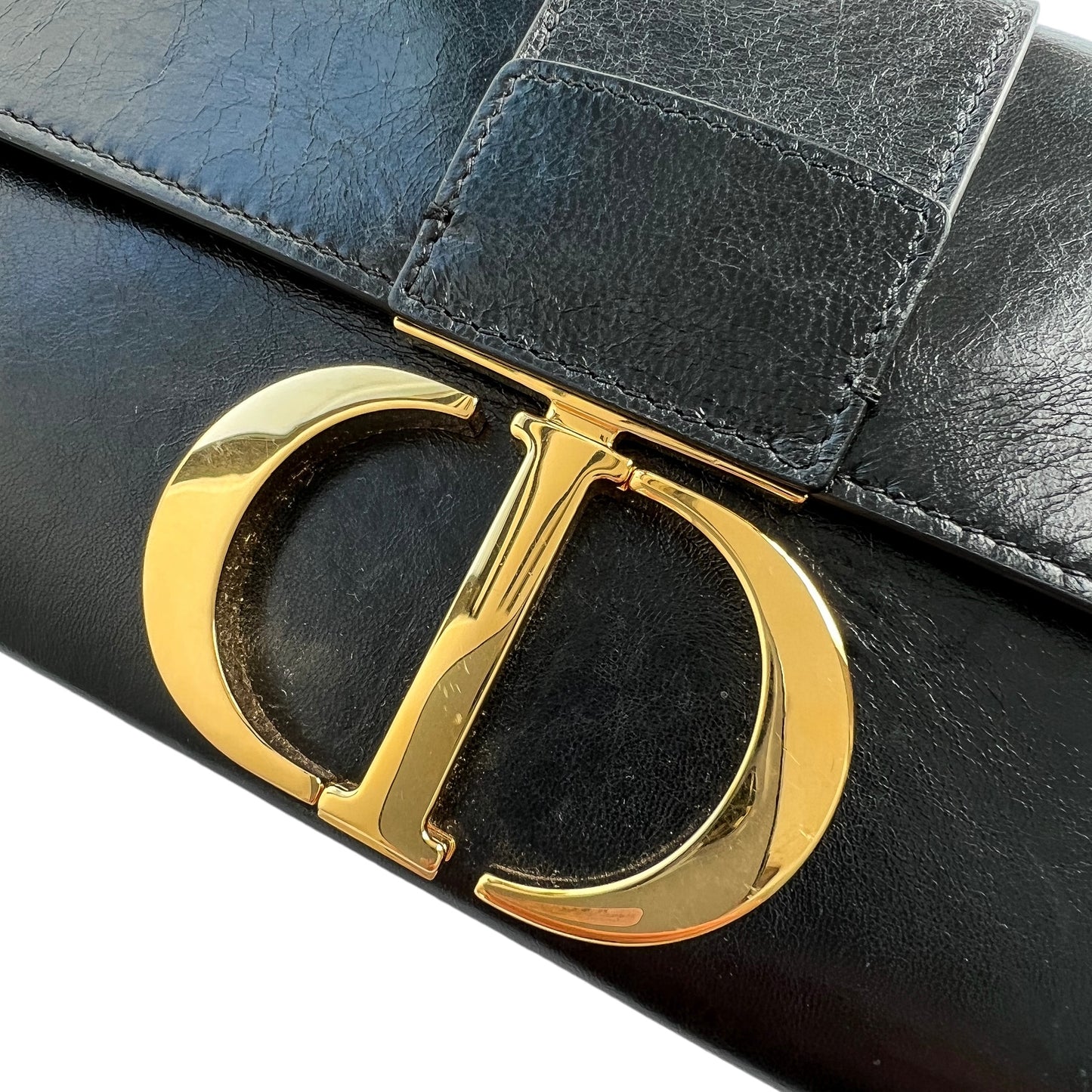 Christian Dior 30 Montaigne Black Leather Clutch on Chain