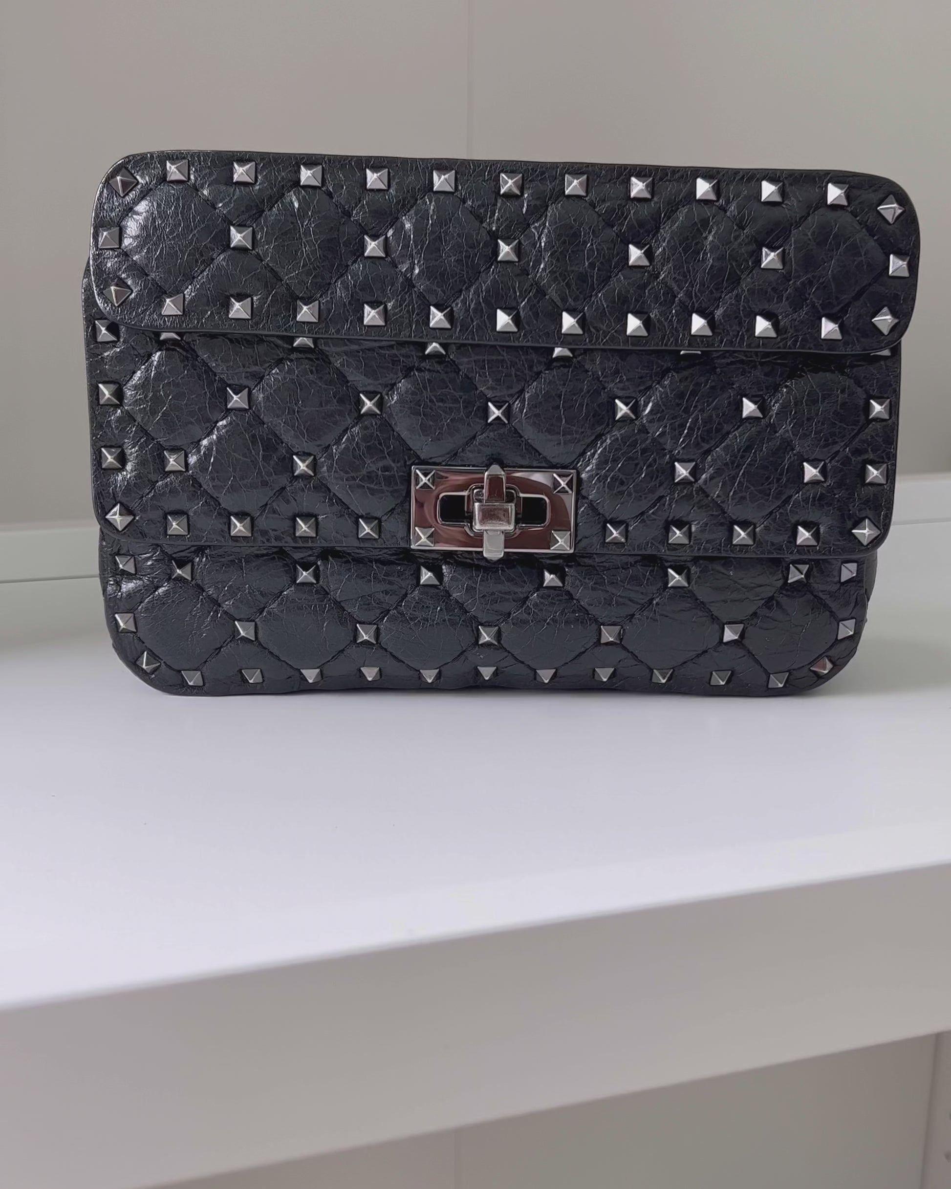 Small Nappa Rockstud Spike Bag for Woman in Black