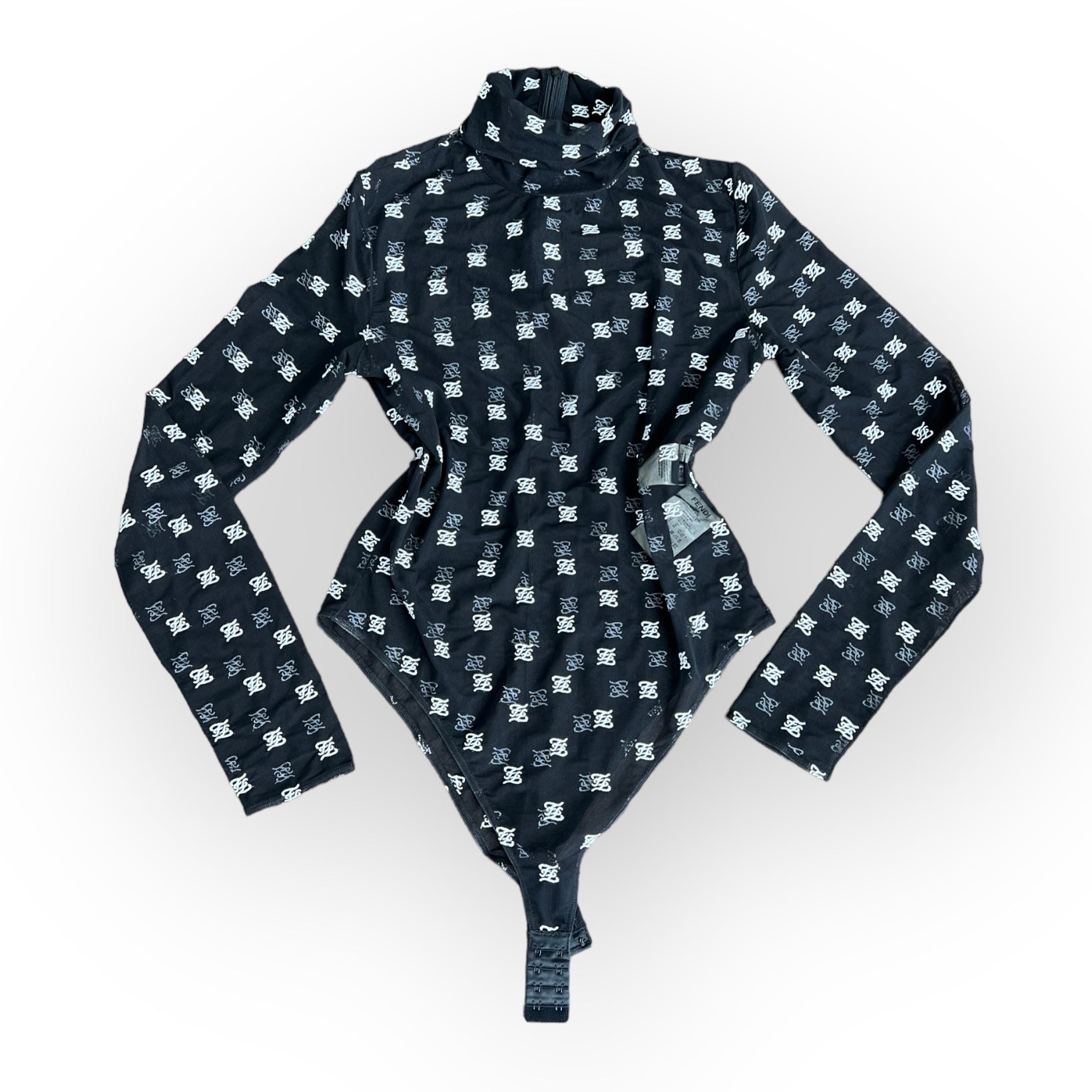 Fendi Micro Mesh Black Net Bodysuit W/ Bra L26905 Woman's Size L